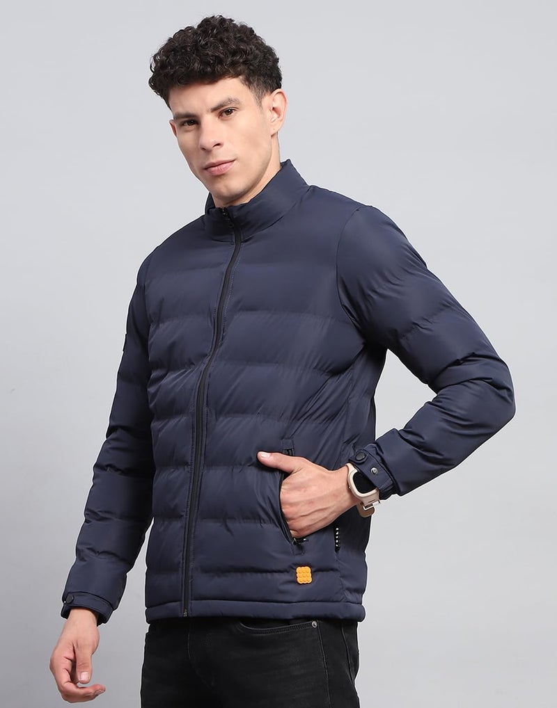 ROCKIT ROCK.IT from House of Monte Carlo Mens Solid Navy Blue Mock Neck Full Sleeve Jacket (2240102490-2-42) - Image 2