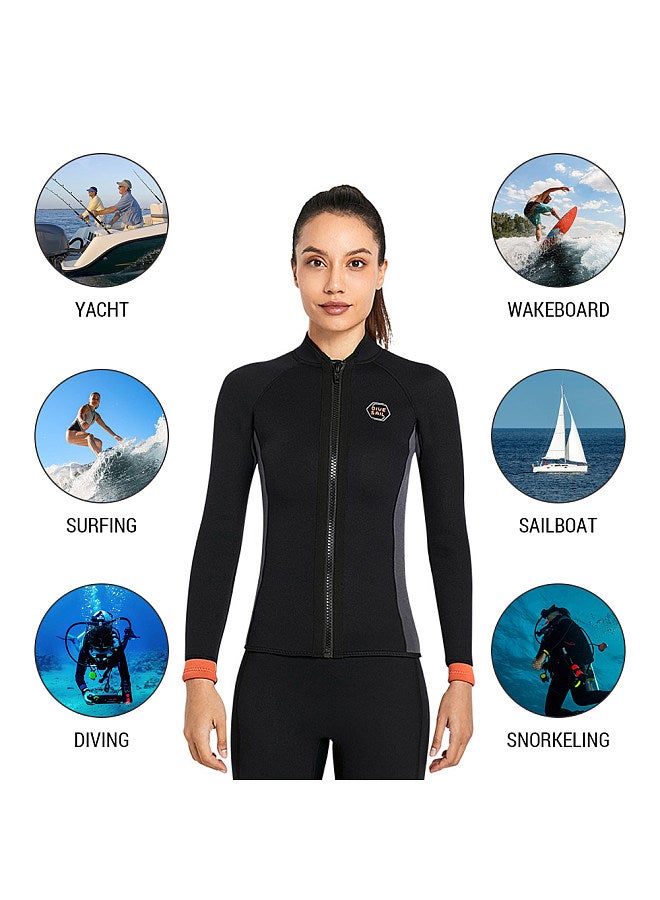Generic Women 3mm Neoprene Long Sleeve Wetsuit Top Warm Front Zipper Wetsuits Shirts for Surfing Swimming Snorkeling Kayaking  - Image 2
