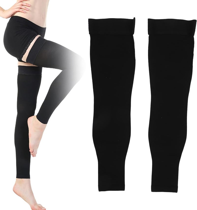 woobles Thigh High Compression Socks 23‑32 mmHg Non‑Slip Toeless Long Leg Sleeves Compression Stockings for Women (Black)(L)- - Image 1