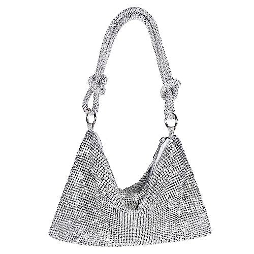 NEWROGENG Rhinestone Purse Sparkly Evening bag Silver Clutch Purses for Women Evening, Cross Body Handbags for Party Prom Club Wedding - Image 1