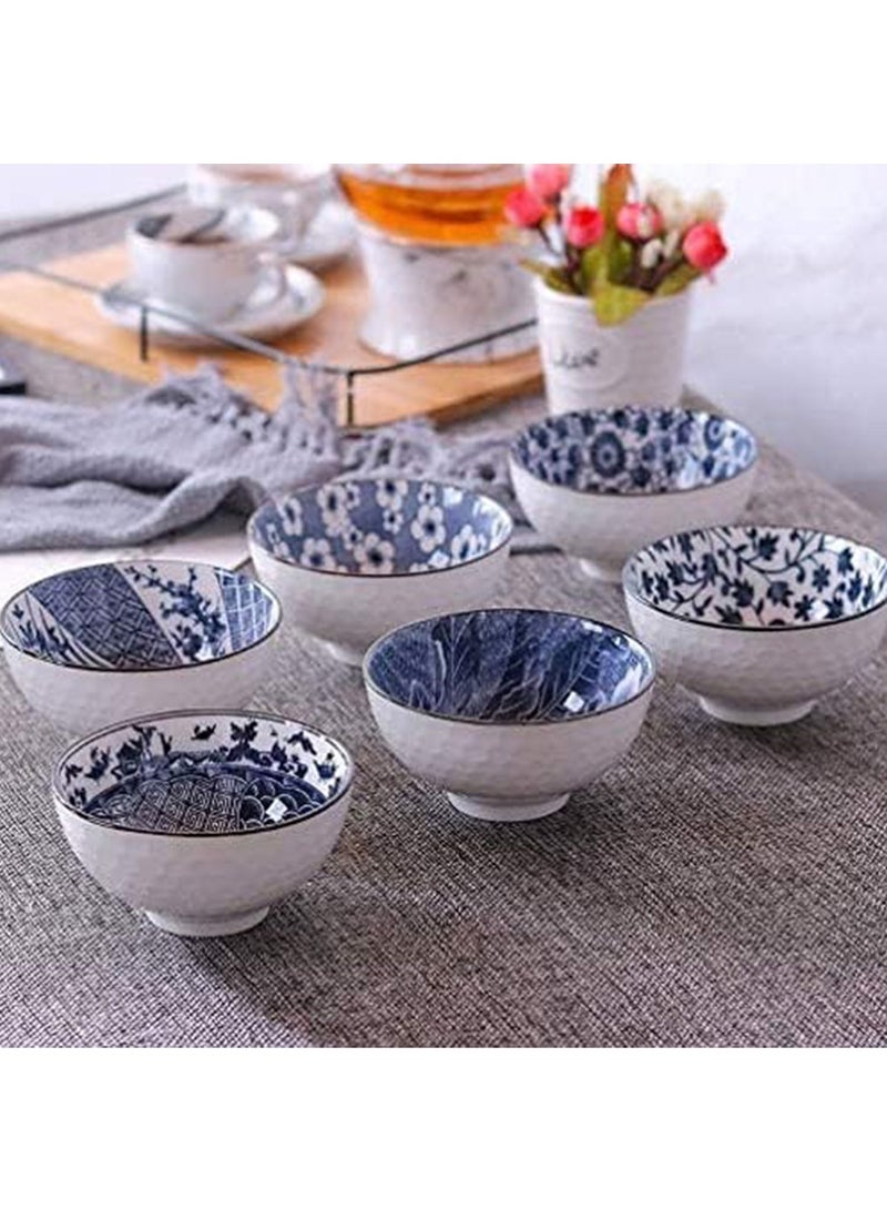 يلا جوي أوعية أرز سيراميكية 10 أونصة، مجموعة هدايا على الطراز الياباني، أوعية تقديم متنوعة للحبوب والحساء والحلوى والوجبات الخفيفة والفواكه والصلصة، عبوة من 6 قطع (أزرق وأبيض) - Image 2