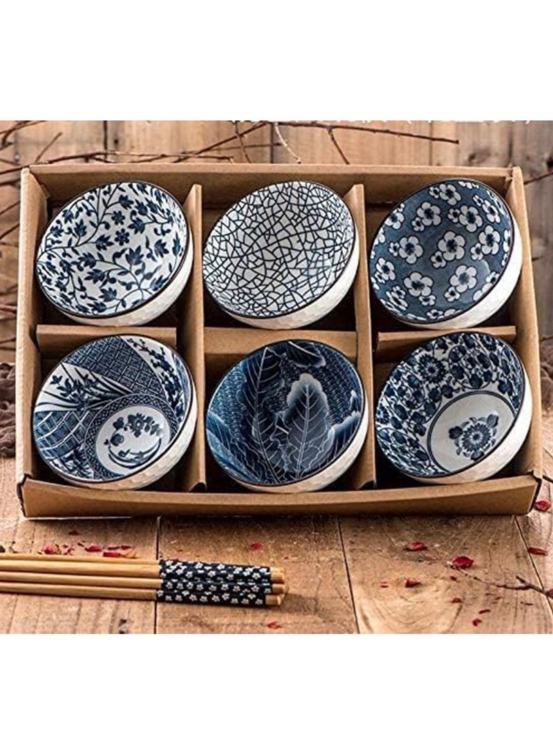 يلا جوي أوعية أرز سيراميكية 10 أونصة، مجموعة هدايا على الطراز الياباني، أوعية تقديم متنوعة للحبوب والحساء والحلوى والوجبات الخفيفة والفواكه والصلصة، عبوة من 6 قطع (أزرق وأبيض) - Image 3