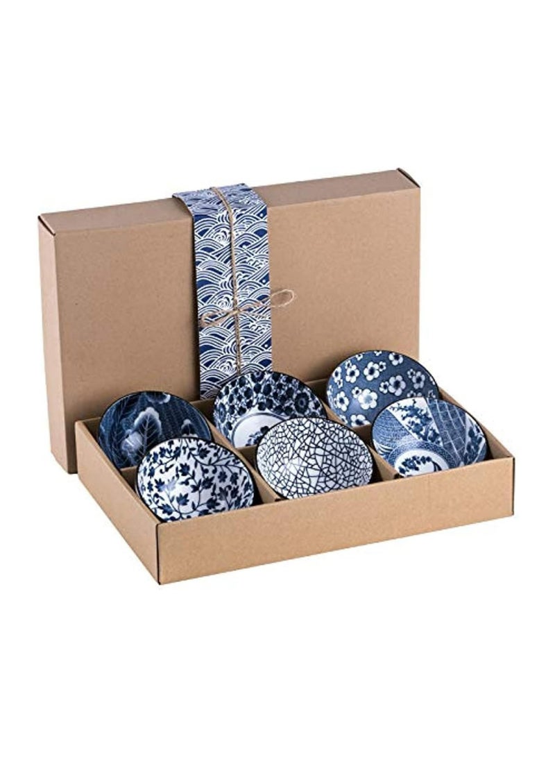 يلا جوي أوعية أرز سيراميكية 10 أونصة، مجموعة هدايا على الطراز الياباني، أوعية تقديم متنوعة للحبوب والحساء والحلوى والوجبات الخفيفة والفواكه والصلصة، عبوة من 6 قطع (أزرق وأبيض) - Image 1