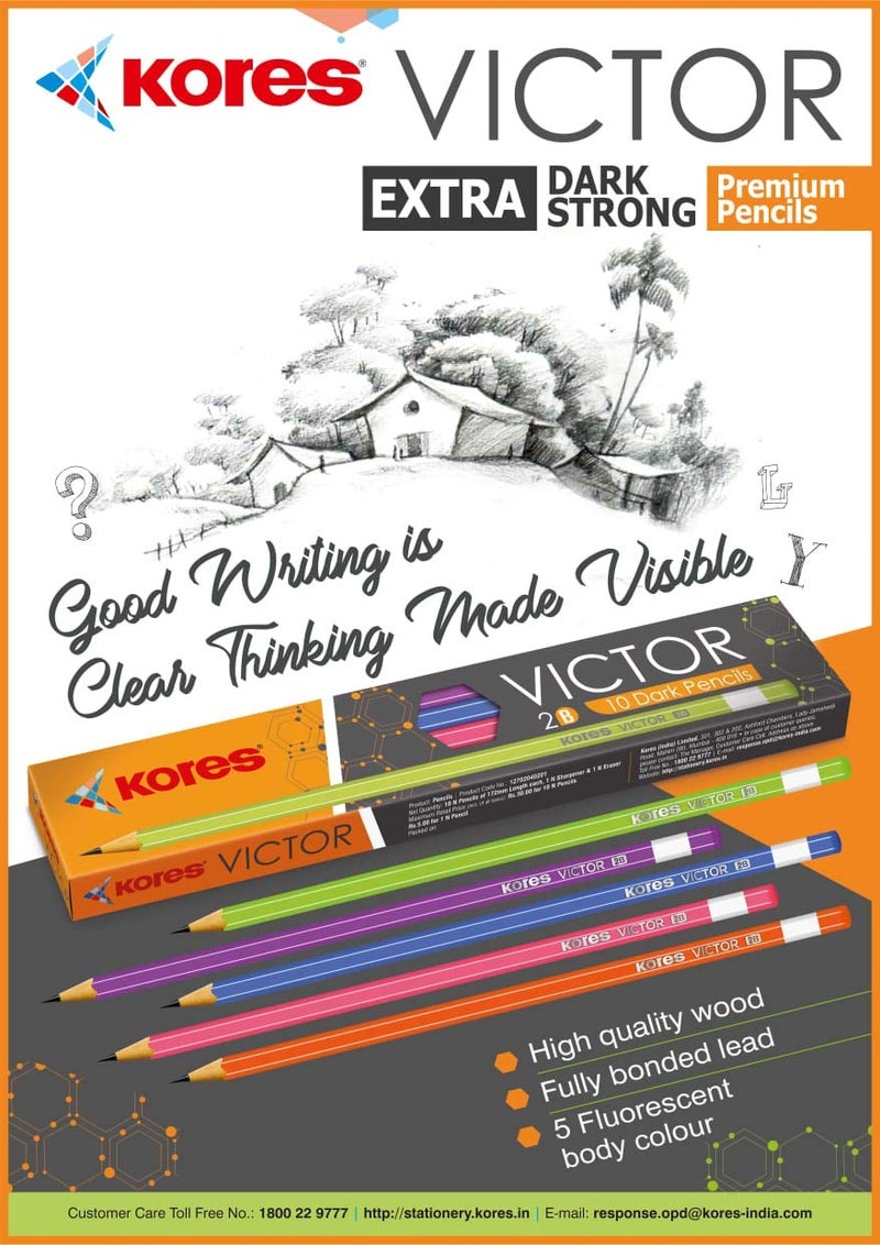 Kores Kores Victor Extra Dark Strong Premium 2B Pencils (10 Pencils) 