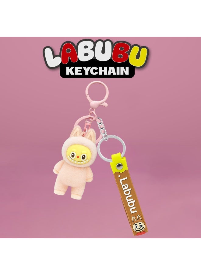 Labubu Keychain for Girls and Women, Soft Plush Doll Key Ring with Cartoon Bunny Figure, Decorative Bag Pendant with Silicone Tag, Durable and Lightweight Design for Keys, Handbags, Backpacks, and Gifts - Image 1