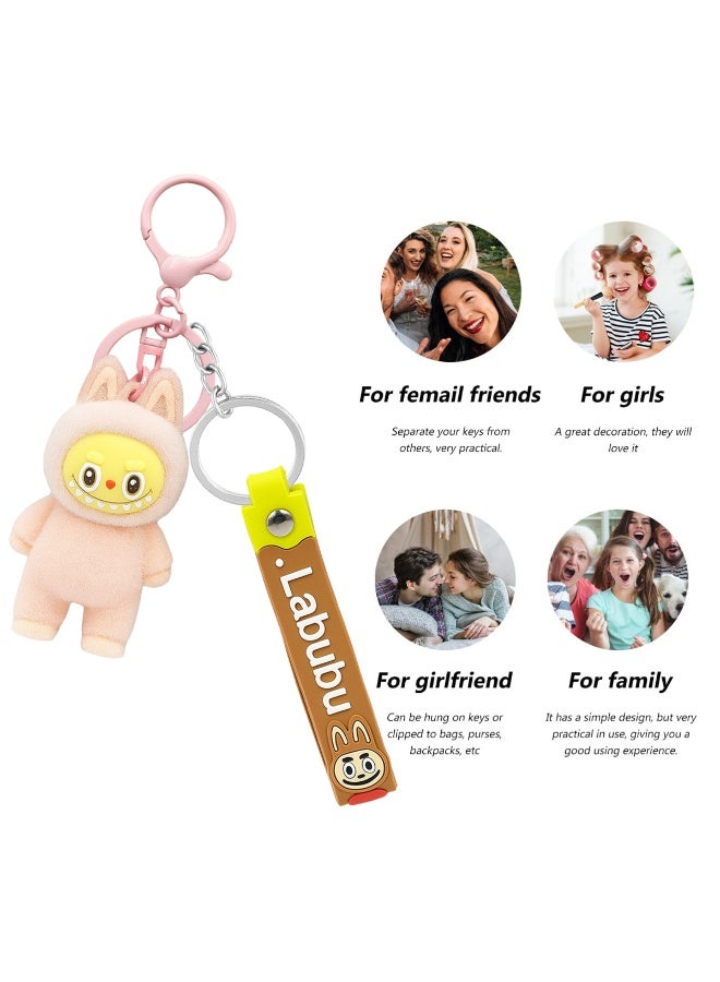 Labubu Keychain for Girls and Women, Soft Plush Doll Key Ring with Cartoon Bunny Figure, Decorative Bag Pendant with Silicone Tag, Durable and Lightweight Design for Keys, Handbags, Backpacks, and Gifts - Image 2