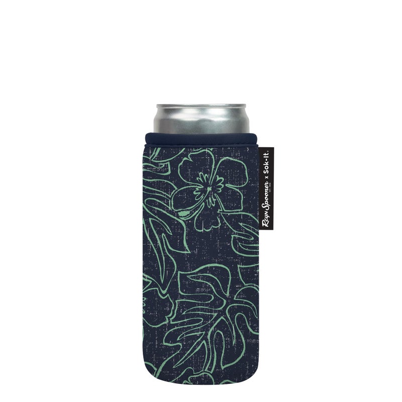 Sok It Can Sok Sleeve for Beer & Soda Insulated Neoprene Cover (Reyn Spooner Monstera Ink  12oz Slim Can Sleeve) - Image 1