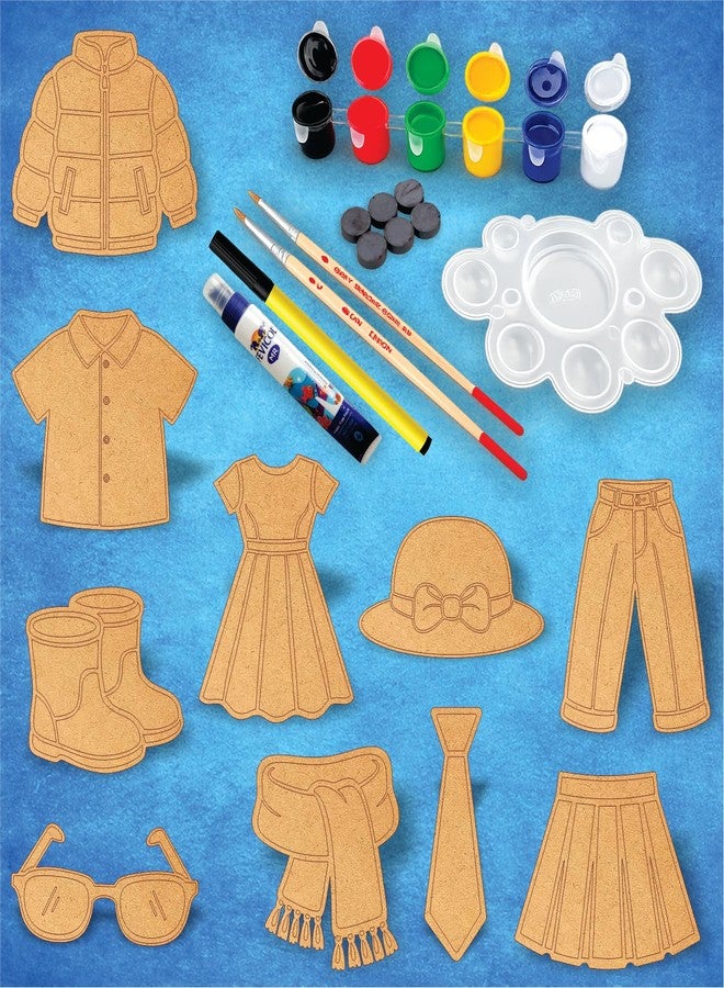 Picrazee DIY Kit for Kids & Adults – What We Wear Fridge Magnet Painting Kit (10 Designs) | Ready-to-Paint 5.5 mm Thick Wooden DIY Craft Kit with Colors, Brushes & Magnets | Screen-Free Activity (What we Wear) - Image 1