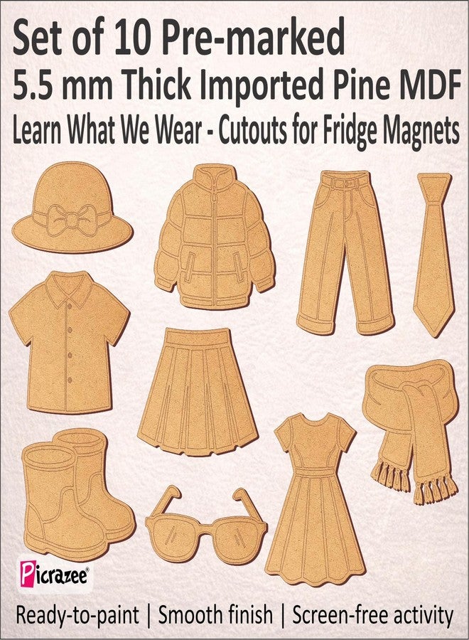 Picrazee DIY Kit for Kids & Adults – What We Wear Fridge Magnet Painting Kit (10 Designs) | Ready-to-Paint 5.5 mm Thick Wooden DIY Craft Kit with Colors, Brushes & Magnets | Screen-Free Activity (What we Wear) - Image 2