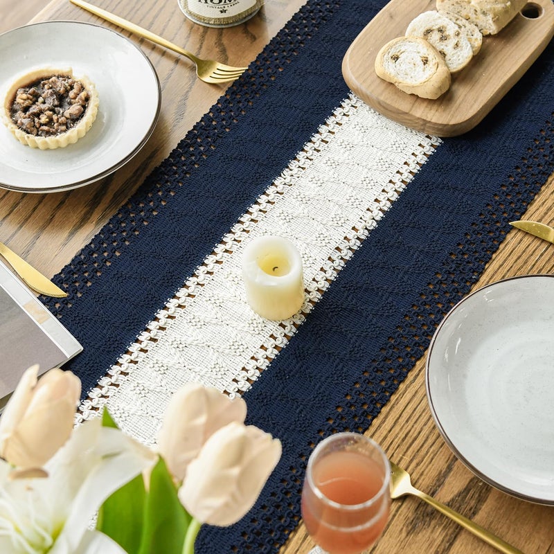 Artoid Mode Dark Blue Farmhouse Rustic Table Runner, Seasonal Hollow Kitchen Dining Table Decoration for Home Party Decor 12x72 Inch - Image 4