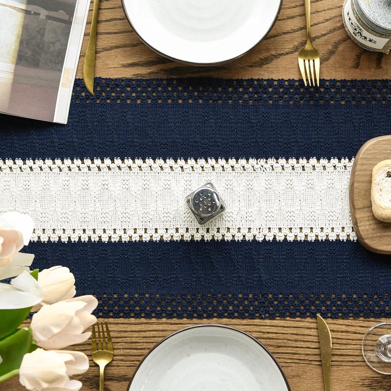 Artoid Mode Dark Blue Farmhouse Rustic Table Runner, Seasonal Hollow Kitchen Dining Table Decoration for Home Party Decor 12x72 Inch - Image 3