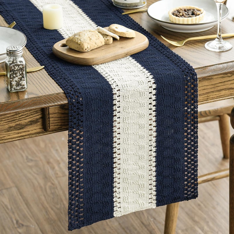 Artoid Mode Dark Blue Farmhouse Rustic Table Runner, Seasonal Hollow Kitchen Dining Table Decoration for Home Party Decor 12x72 Inch - Image 1