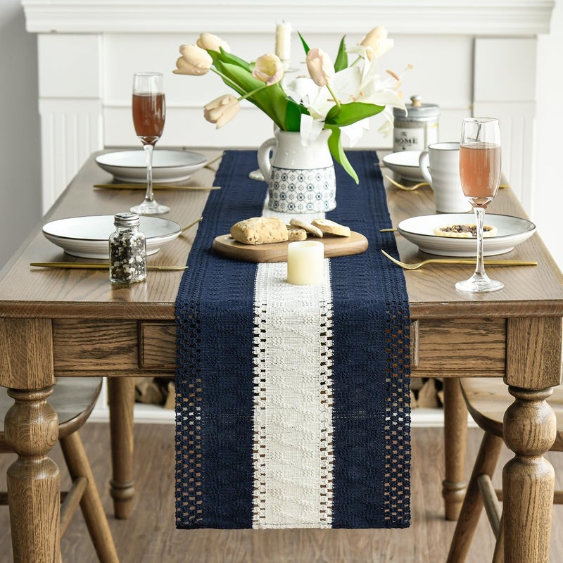 Artoid Mode Dark Blue Farmhouse Rustic Table Runner, Seasonal Hollow Kitchen Dining Table Decoration for Home Party Decor 12x72 Inch - Image 2