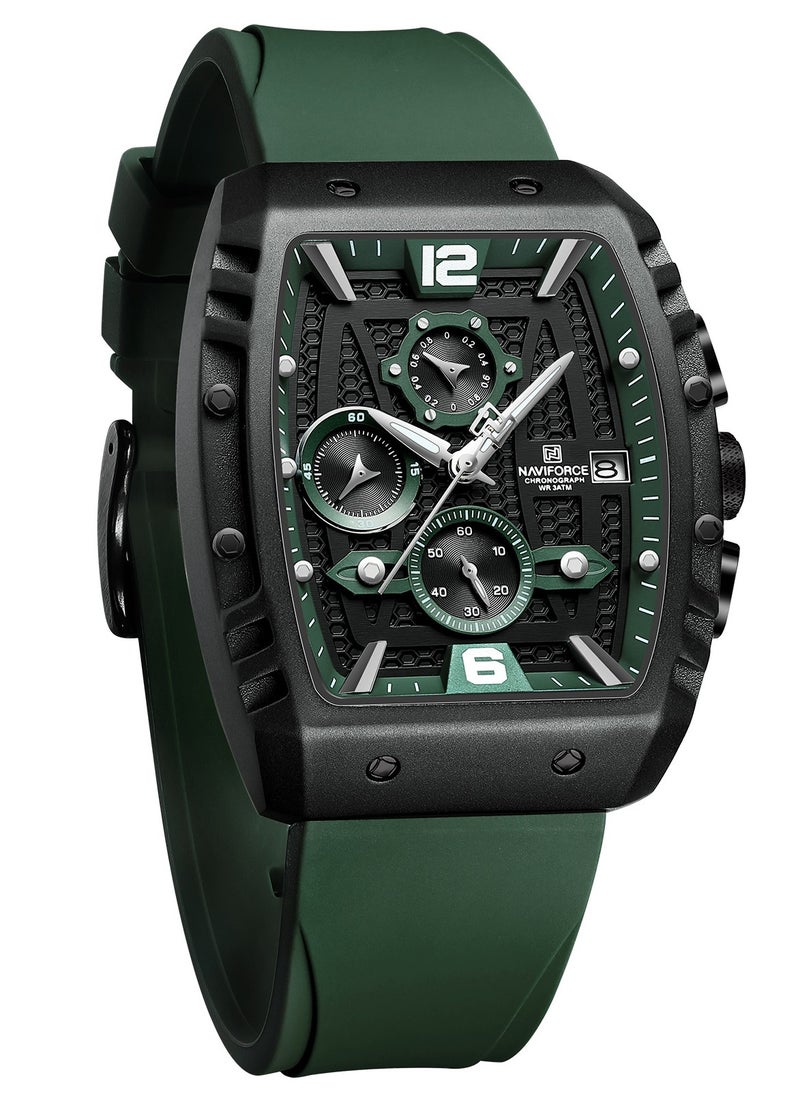 NAVIFORCE New Fumed Silica Band Analog Chronograph Wrist Watch For Men NF8025 B/GN/GN  - Image 1
