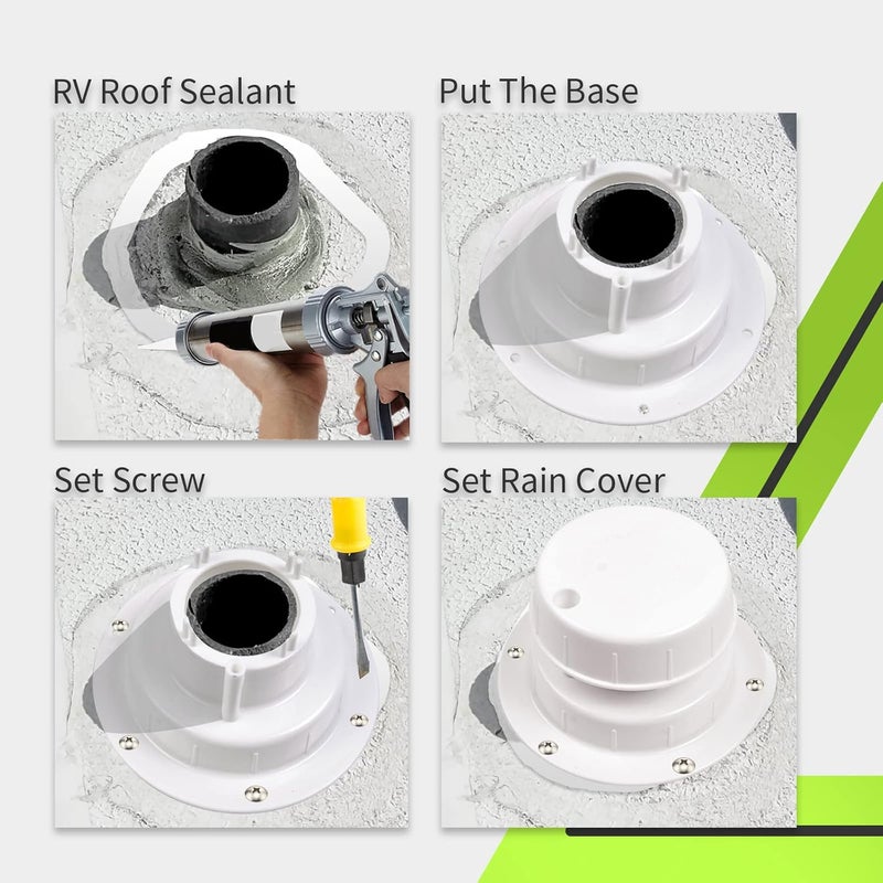 RVMATE Plumbing Vent Kit with Screen, Camper Vent Cap Replacement, RV Sewer Vent Cap for 1 to 2 3/8" Pipe, White - Image 4