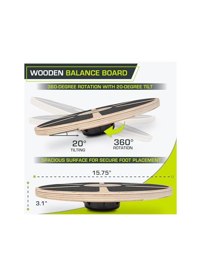 ProSourceFit - Wooden Balance Board Non-Slip Wobble Core Trainer 15.75In Diameter With 360 Rotation For Stability Training, Full Body Exercises, Physical Therapy - Image 1
