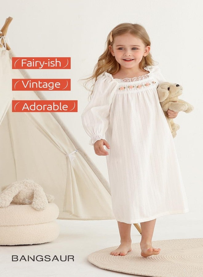 BANGSAUR Girls' Vintage Dresses, Cotton Princess Sleepshirts, Kids 3-12 Years - Image 2