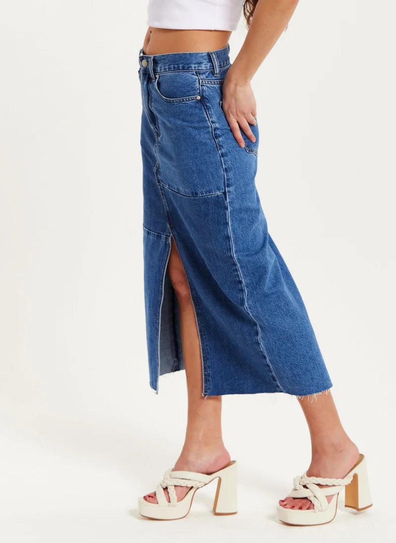 Liquorish تنورة جينز زرقاء متوسطة الطول