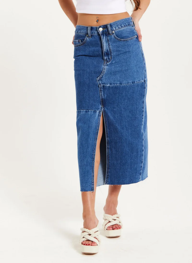 Liquorish تنورة جينز زرقاء متوسطة الطول