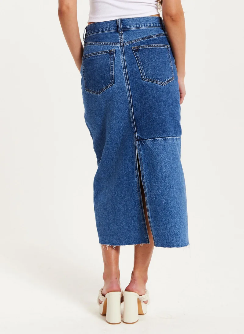 Liquorish تنورة جينز زرقاء متوسطة الطول