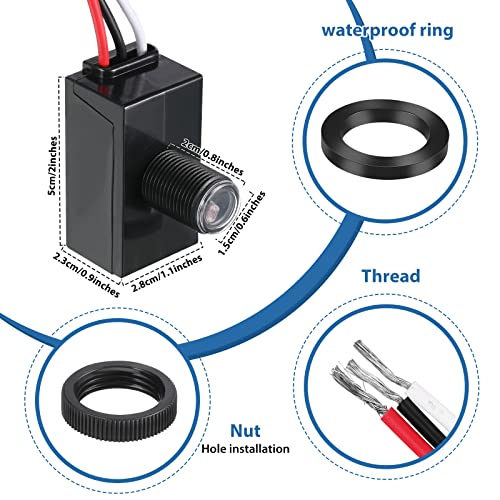 Flutesan 6 Packs Dusk to Dawn Sensor for Outdoor Lighting 100-277V Photoelectric Switch Photocell Light Sensor for Most Outdoor Lighting Fixtures - Image 3
