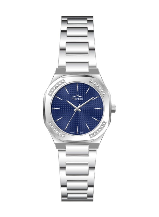 مارتيني ساعة مارتيني النسائية الأنيقة مينا زرقاء داكنة وسوار من الستانلس ستيل مقاومة للماء مثالية للارتداء الكاجوال والرسمي - Image 1