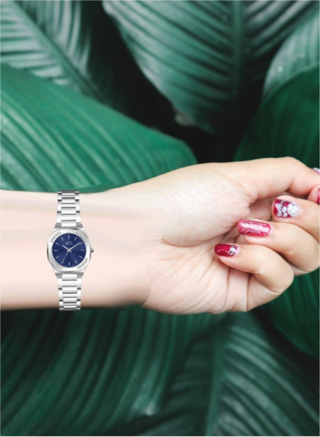 مارتيني ساعة مارتيني النسائية الأنيقة مينا زرقاء داكنة وسوار من الستانلس ستيل مقاومة للماء مثالية للارتداء الكاجوال والرسمي - Image 4