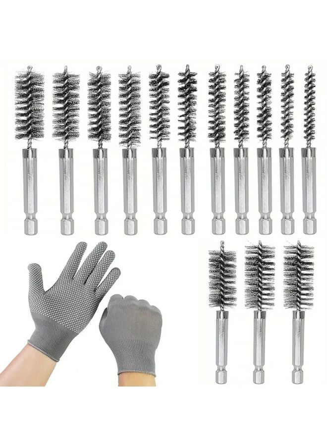 14pcs 14 Inch Stainless Steel Wire Brushes 8 25mm Cylindrical Drill Bits for Polishing - Image 2