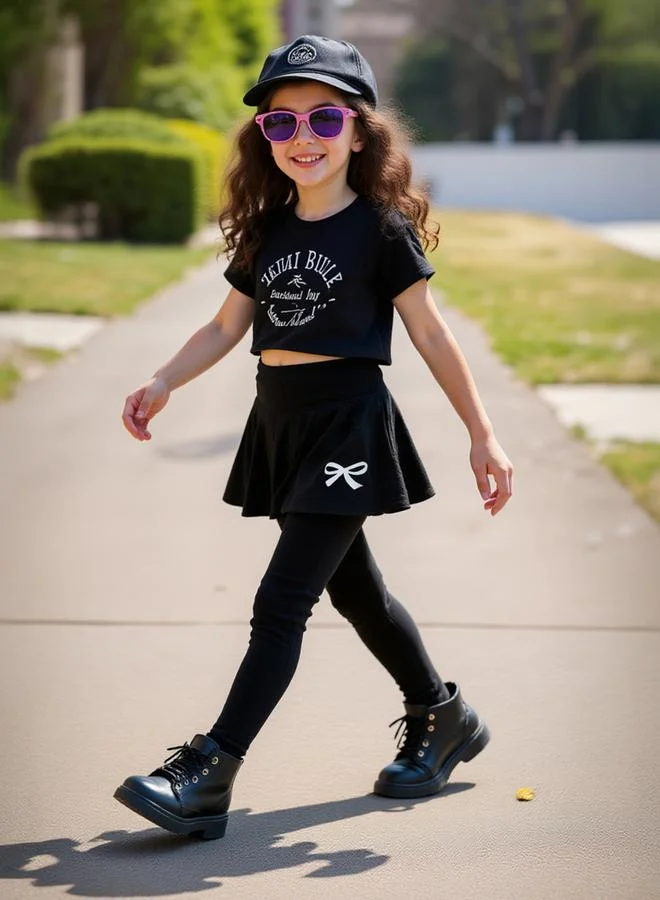 Take Two Solid Bow Printed Skirt with Leggings Set