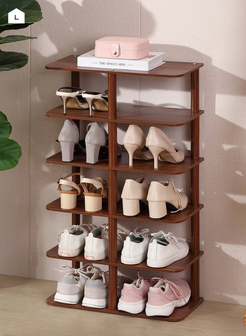 لوازم رف أحذية خشبي، منظم احذية متين موفر للمساحة بتصميم أنيق، لمدخل والخزانة وغرفة المعيشة، حل لتنظيم الأحذية المنزلية، 6 أدوار، بني - Image 1
