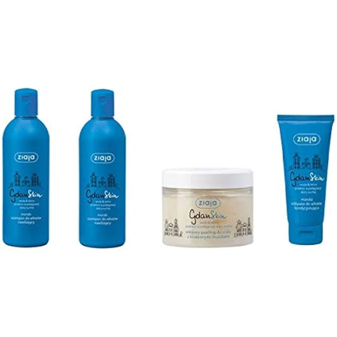 Ziaja GDANSKIN SEA MOISTURISING HAIR SHAMPOO 300 ML X 2, MARINE HAIR CONDITIONER 100 ML, OIL BODY SCRUB WITH SHELLS 300 ML (BODY/HAIR SET)