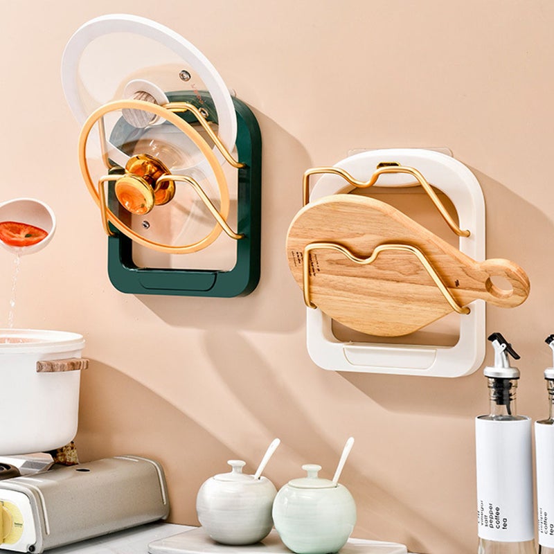 2pcs Pot Lid Organizer Punch Free Wall Mount Pot Lid Holder 2-layer Pot Cover Holder - Image 5