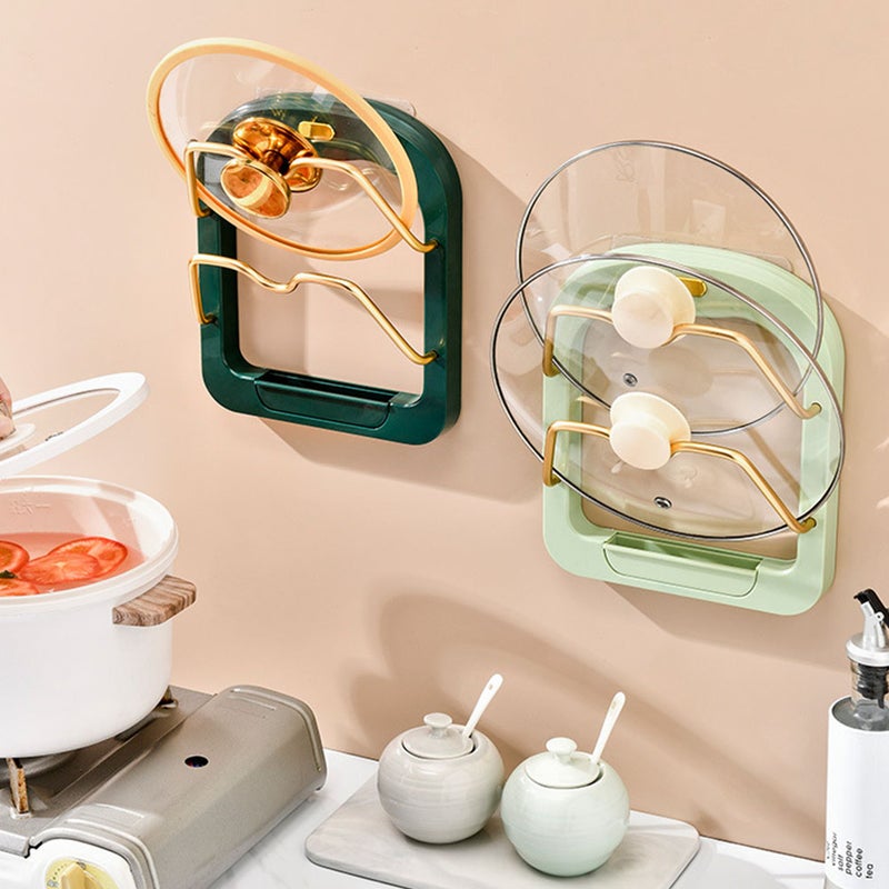 2pcs Pot Lid Organizer Punch Free Wall Mount Pot Lid Holder 2-layer Pot Cover Holder - Image 2