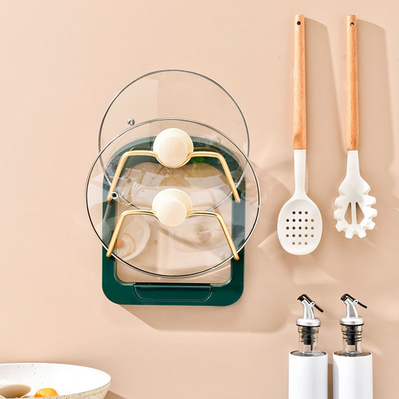 2pcs Pot Lid Organizer Punch Free Wall Mount Pot Lid Holder 2-layer Pot Cover Holder - Image 4