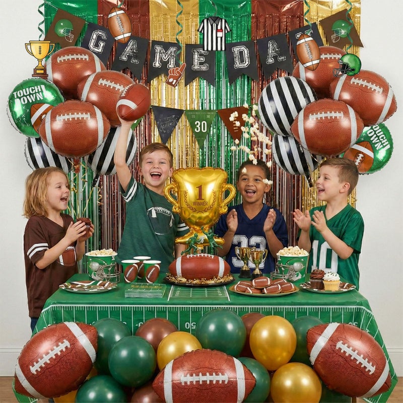 yeewaka Football Balloons dark green brown Balloons with Banner Hanging Swirl Fringe Curtain Goal Post Football Balloons for Sports Birthday Boys first year touch down party decorations - Image 3