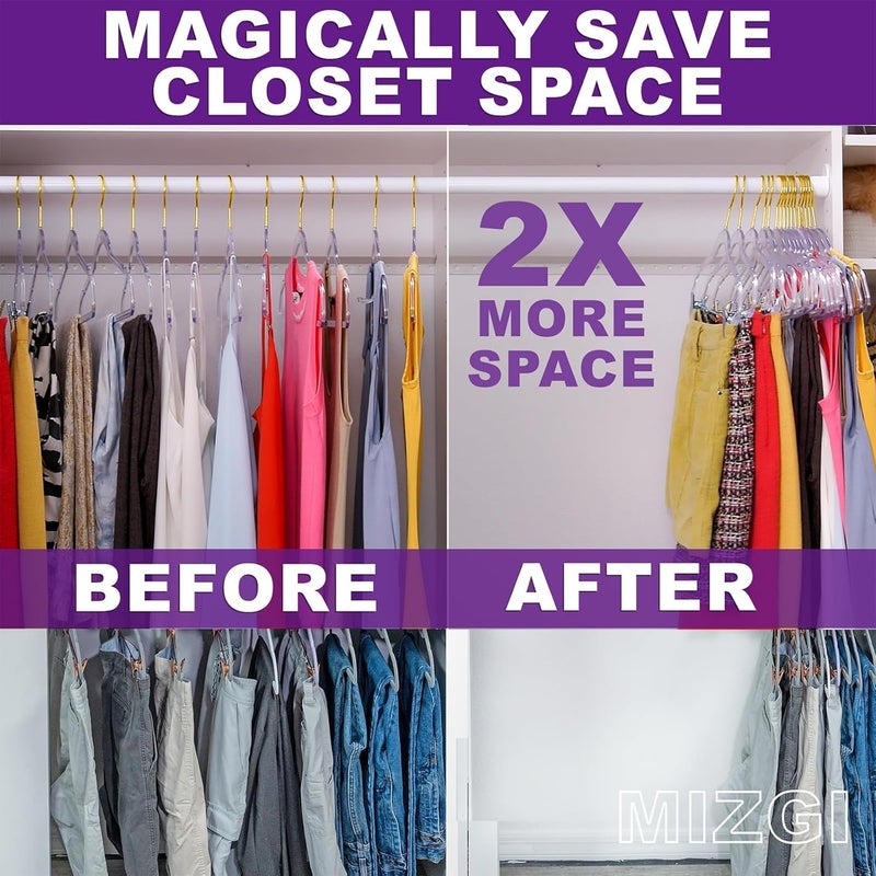 MIZGI Hangers 10 Pack Non-Velvet Plastic Hangers for Clothes, Heavy Duty Slim Coat Hanger -Space-Saving Hangers with Chrome Hook, Non-Flocked Hangers for Dresses Coats Shirts (Clear/Gold Glitter) - Image 4