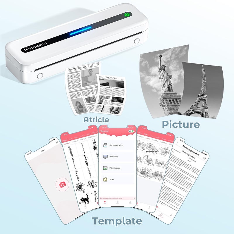 Phomemo M832 Portable Wireless Thermal Printer - Inkless, Supports Multiple Paper Sizes - Image 3