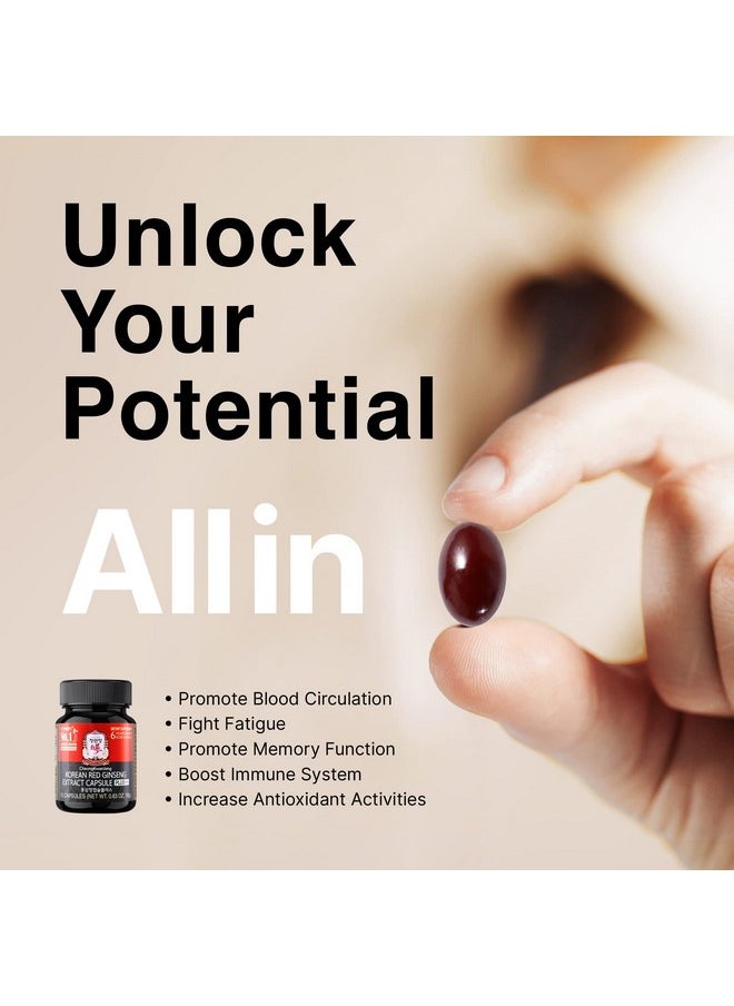 [Korean Red Ginseng Extract Capsules Plus Allin1 Focus Pills For Men & Women Natural Energy Supplements Circulation Immune Support Brain Booster 30 Capsules