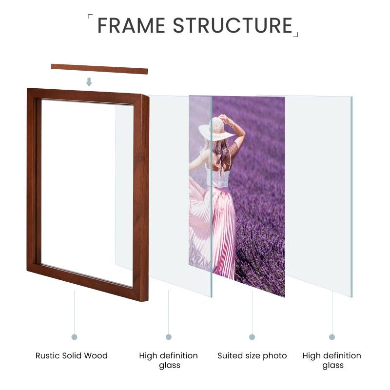 DLQuarts 8x10 Floating Photo Picture Frame, Floating Display 6x8, 5x7,or Full Display 8x10 Photos, Solid Wood, Double Glass, 2 Pack, Retro Walnut - Image 5