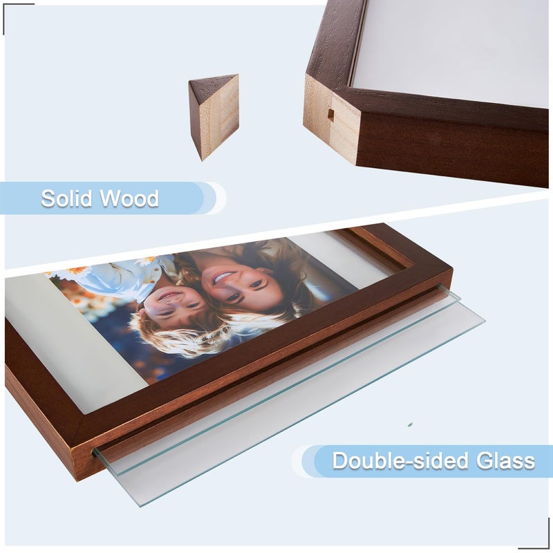 DLQuarts 8x10 Floating Photo Picture Frame, Floating Display 6x8, 5x7,or Full Display 8x10 Photos, Solid Wood, Double Glass, 2 Pack, Retro Walnut - Image 4