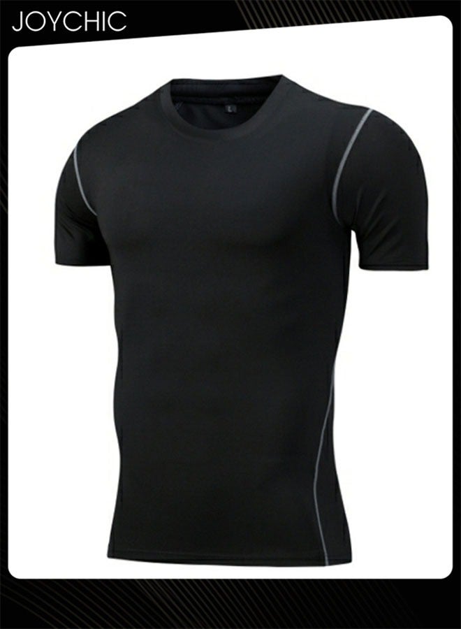 Joychic تي شيرت رياضي رجالي سريع الجفاف عالي المرونة للياقة البدنية بأكمام قصيرة وكرة السلة والجري للتدريب لجميع الفصول باللون الأسود - Image 3