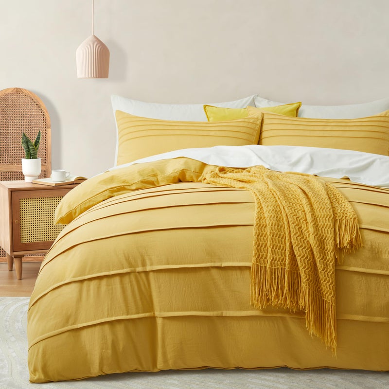 Oli Anderson Mist Yellow Cover Cover Size Size - Cover Queen Davet Cover 3pcs freed freed freed toved و breatable مع إغلاق السوستة (Mist Yellow 90 "" x90 ") - Image 1