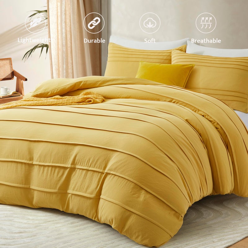 Oli Anderson Mist Yellow Cover Cover Size Size - Cover Queen Davet Cover 3pcs freed freed freed toved و breatable مع إغلاق السوستة (Mist Yellow 90 "" x90 ") - Image 2