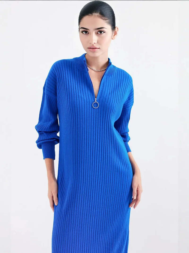 BIG DART BDART Textured Knit Dress with Half Turtleneck and Zipper