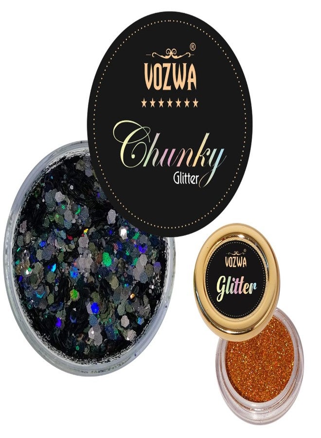 Vozwa Black Beauty Eyeshadow Chunky Glitter and Holographic Golden Eye Glitter - Image 1