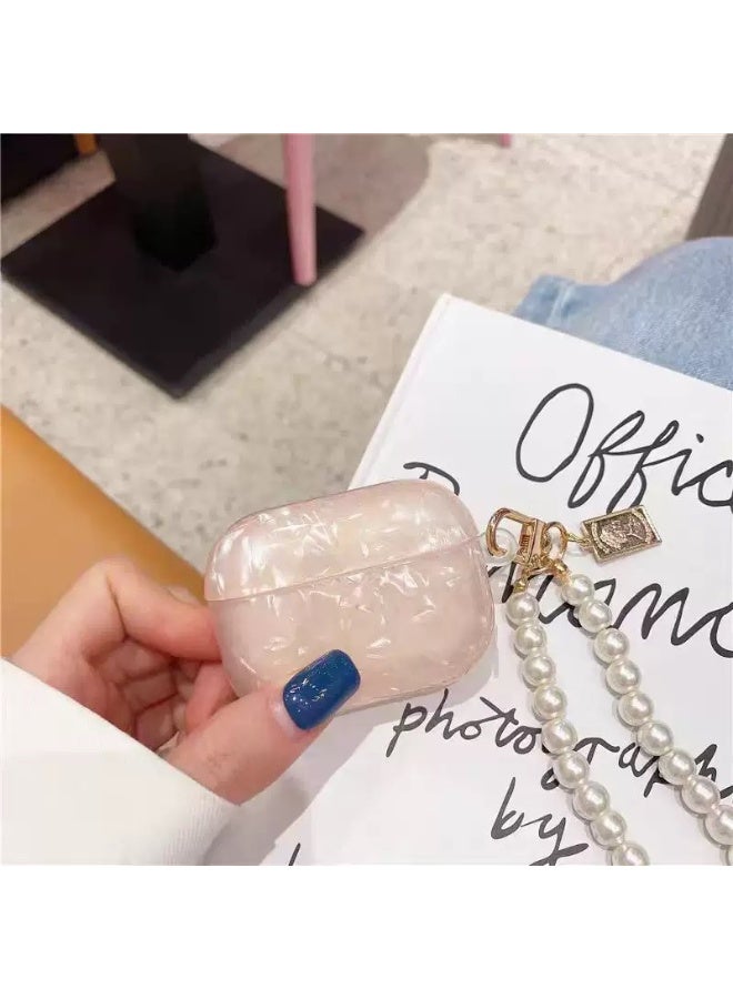 Universal TPU Protective Case for Airpods 4, Shockproof, Soft, Durable Protection - Compatible with Wireless Charging (Protective Case + Pearl Chain)  Pink - Image 1