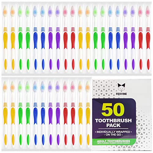 EcoFox Bulk Toothbrushes 25 Pack Individually Wrapped Travel Toothbrush Set for Adults Kids Made with a MediumSoft Large Brush Head BPAFree Disposable - Image 1