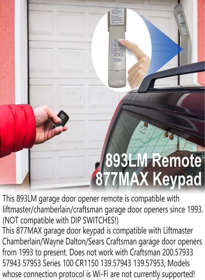 GIOATY for Chamberlain LiftMaster Craftsman Garage Door Opener Keypad & Remote Universal,893MAX with Yellow, Purple, Green, Red/Orange Learn Button, 877MAX 971LM 371LM 893lm 891lm 373lm 973lm - Image 2