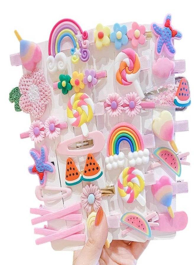 Bakefy- 42 pcs Cute Hair Clips Fashion Girls Hair Accessories Flower Fruit Colorful Rainbow Candy Dessert Lovely Animal Barrettes Set Non-slip Metal Snap Pins for Girls Kids Teens Toddlers - Image 2