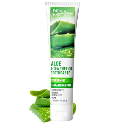 Desert Essence Aloe Tea Tree Oil Toothpaste Peppermint Ideal For Sensitive Teeth Gums Complete Oral Care Aloe Tea Tree Oil Baking Soda Refreshes Breathe Carrageenan Free